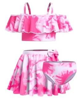 Arshiner Mädchen Bikini Tankini Set Bikinioberteil+Strandrock+ Bikini-Slip Badeanzug Bademode Kinder Badebekleidung Schwimmanzug Tie Dye 130 von Arshiner