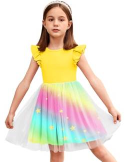 Arshiner Mädchen Kleider Sommerkleid Kinderkleider Tüllkleid Kleinkind Regenbogenkleider Glitzerkleid Ballkleid Partykleid Gelb 120/6-7 Jahre von Arshiner