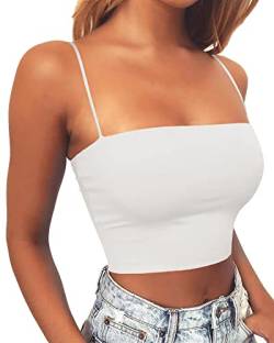 Artfish Damen Sexy Spaghettiträger Camisole Tube Slim Fitted Basic Cami Crop Top, Weiß, Klein von Artfish