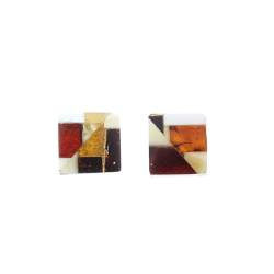 Bernstein Ohrringe von Artisana-Schmuck, moderne quadratische Mosaik-Ohrstecker aus Bernstein, Holz (schwarze Eiche) und 925/000 Sterlingsilber vergoldet von Artisana-Schmuck