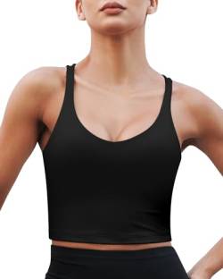 As Fairy Damen-Sport-BH Criss Cross Back Crop Tank Top Longline gepolsterter Yoga-BH mit mittlerer Unterstützung (Schwarz,L) von As Fairy