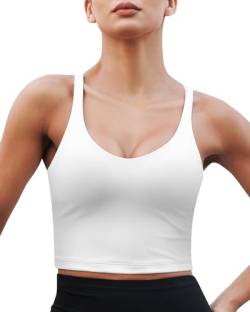 As Fairy Damen-Sport-BH Criss Cross Back Crop Tank Top Longline gepolsterter Yoga-BH mit mittlerer Unterstützung (Weiß,XL) von As Fairy