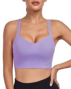 As Fariy Damen Cloud Longline Sport-BH U-Ausschnitt Spaghettiträger Trainings-BH Yoga Crop Tank Top (Lila,L) von As Fairy