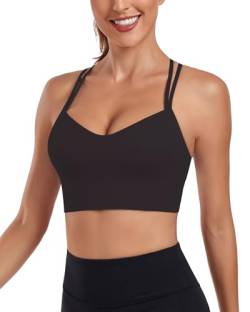 As Fariy Damen Cloud Longline Sport-BH U-Ausschnitt Spaghettiträger Trainings-BH Yoga Crop Tank Top (Schwarz,L) von As Fairy