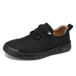 Asifn Herren Casual Lederschuhe Bequeme Weiche Leichte Atmungsaktive Handgemachte Slip On Lace-Up Walking Driving Schuhe Schwarz 44 EU von Asifn