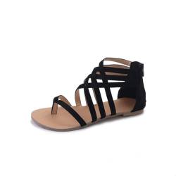 Sandalen Damen Sommer Römische Gladiator-Sandalen für Damen Tanga Geflochten Mit Kreuzreißverschluss Flache Sommerschuhe（Schwarz,36 EU von Asifn