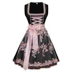 Asija Dirndl Damen Midi Trachtenkleid Trachtenmode Dirndlkleid inkl. Trachtenrock Kleid Dirndlbluse Spitzenschürze 3 teilig für Trachten Oktoberfest Besondere Anlässe Outfit Kostüm Dirndl Schwarz XL von Asija