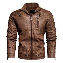 Asija Herren Lederjacke Herren Lederjacke Einfarbig Kunstleder Jacken Langarm mit Reißverschluss Frühling PU-Leder Jacke mit Stehkragen Freizeitjacke mit Taschen Motorrad Mode Slim Fit von Asija