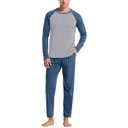 Asija Pyjama Set Herren Herren Schlafanzug Lang Pyjama Baumwolle Langarm Shirt mit Tasche Pyjamahose Zweiteilig Set Nachtwäsche Herren Schlafanzug Lang Baumwolle Pyjama Langarm Shirt Pyjamahose von Asija