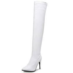 Asterisco Damen-Stiletto-Overknee-Stiefel Höhe Ferse Stiefel Pointed Toe Ohne Verschluss Anzugstiefel, K5834Ry Weiß Gr 39 EU/40Cn von Asterisco