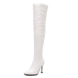 Asterisco Damen-Stiletto-Overknee-Stiefel Höhe Ferse Stiefel Pointed Toe Zip Anzugstiefel, I6484Is Weiß Gr 33.5 EU/33Cn von Asterisco