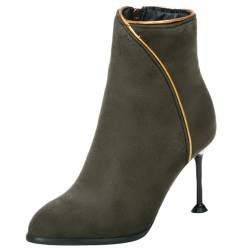 Asterisco Damen Stiletto Stiefeletten Höhe Ferse Stiefeletten Pointed Toe Zip Anzugstiefel, P4989Ke Grün Gr 35 EU von Asterisco