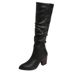 Damen Westernabsatz Kniehohe Stiefel Höhe Ferse Stiefel Pointed Toe Zip Lockere Stiefel, J65868Yl Schwarz Gr 33 EU/32Cn von Asterisco