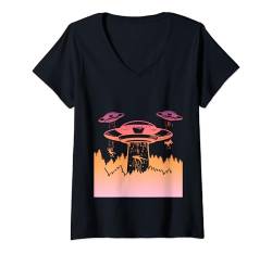 Damen Fliegende Untertasse UFO, Astronauten sind Aliens T-Shirt mit V-Ausschnitt von Astronauten sind Aliens, Ufo, Galaxy