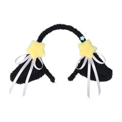 Asukohu Haarreif mit pelzigen Ohren für Frauen mit Fliege, Plüsch-Haarband, Lolita-Stil, Cosplay, Stirnband, Party, Kostüm, Maskerade, Kopfschmuck von Asukohu