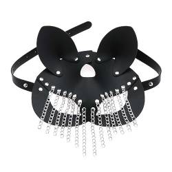 Asukohu PU-Leder mit Kettenquasten für Damen und Herren, Kostüm, Cosplay, Halloween, geheimnisvolles halbes Gesicht, Punk, halbes Gesicht, Punk-Kostüm mit Kettenquasten von Asukohu