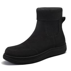 Athlefit Damen Chelsea Stiefeletten Bequeme Winter Kurze Lederstiefel Mode Slip On Elastische Socke Booties, Schwarz, 39 EU von Athlefit