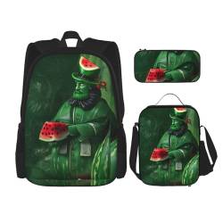 AthuAh Patrick's Watermelon Festival Rucksack,*# Mädchen Jungen Rucksack mit Lunchtasche und Federmäppchen 3-teiliges Set für Wandern, Schule, Ausflug, Schwarz , Einheitsgröße von AthuAh