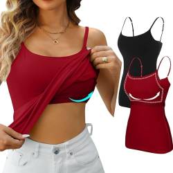 Attraco 2er Pack Damen Baumwolle Tank Top mit Regal BH Unterhemd Verstellbarer breiter Riemen Camisole Basic Cami Tanks Schwarz/Rot L von Attraco