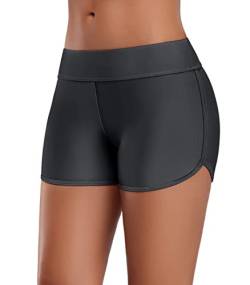 Attraco Damen Badeshorts Badeshorts UV Schutz Schwimmshorts Strand Bikinihose Schnell Trocknendes Schwimmhose Sommer Wasersport Grau S von Attraco