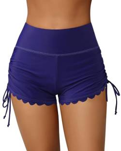 Attraco Damen Badeshorts Kurze Hohe Taille Badehose Schnell Trocknend Schwimmhose Yogahose Yoga Leggings UPF50+ Boardshorts Schwimmshorts Blau L von Attraco