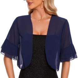 Atxnn Damen Chiffon Bolero Festlich Kurzarm Bolerojacke Elegant Kurze Cardigan Leicht Schulterjacke Perfekt mit Allerlei Cocktailkleid Abendkleid von Atxnn