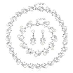 Aublinto Damen Ohrringe Ohrring Ohrstecker Strass Ohrringe Vintage Übertrieben Modeschmuck Tropfen Strass Ohrringe Perlenkette Armband Ohrringe Set mit Strasssteinen Braut Hochzeit Party von Aublinto