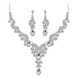 Aublinto Damen Ohrringe Ohrring Ohrstecker Strass Ohrringe Vintage Übertrieben Modeschmuck Tropfen Strass Ohrringe Wassertropfen Kristall Halsketten Set für Frauen Braut Hochzeitstag Modeparty von Aublinto