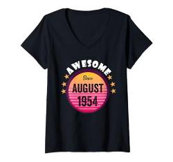 Damen Fantastisch seit August 1954 Geburtstag 1954 August Vintage T-Shirt mit V-Ausschnitt von August Birthday Awesome Since August Vintage