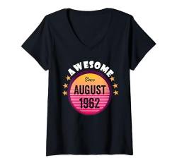 Damen Fantastisch seit August 1962 Geburtstag 1962 August Vintage T-Shirt mit V-Ausschnitt von August Birthday Awesome Since August Vintage