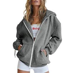 Augystre Hoodie Damen Sweatjacke Kapuzenjacke Oversize Taschen Sweatshirt Lässige Kordelzug Jogging Trainingsjacke Basic Einfarbig Sweatshirt Kapuzenpullover Reißverschluss Mantel Oversize Pullover von Augystre