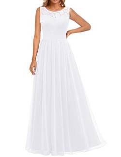 Dressystar 0046 Abendkleid Basic Chiffon Spitzen Ärmellos Brautjungfernkleider Bodenlang Weiß XL von Aupuls