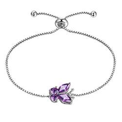 Aurora Tears Damenschmuck Schmetterling Armband 925 Sterling Silber Februar Birthstone Ringe Lila Amethyst Öffnung Einstellbare Armband Lila Kristalle Zirkonia Gfits DB0111F von Aurora Tears