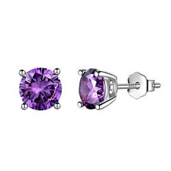 Aurora Tears Februar Birthstone Ohrstecker 925 Sterling Silber Lila Amethyst Birthstone Ohrring Birth Stone Schmuck Geschenke für Frauen und Männer DE0214F von Aurora Tears