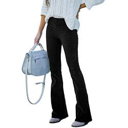 Damen Cord Ausgestellte Hosen Hohe Taille Seitlicher Reißverschluss Elastische Taille Ausgestellte Hosen (S-Schwarz), schwarz von Ausla