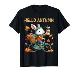 Hello Autumn Rabbit Riding Bike Herbst Saison Ahornblätter T-Shirt von Autumn Fall Season Autumnal Men Women Kids