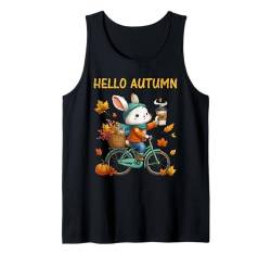 Hello Autumn Rabbit Riding Bike Herbst Saison Ahornblätter Tank Top von Autumn Fall Season Autumnal Men Women Kids