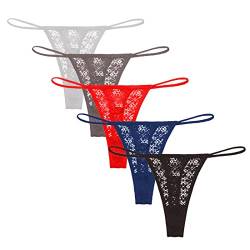 Avondii Damen String Tanga Nahtlose Weiche Stretch Atmungsaktiver Hipster Unterwäsche Spitze Thong Set, 5er Pack (M, Mehrfarbig) von Avondii