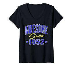 Damen Fantastisch seit 1952 Cool Varsity Geboren 1952 Geburtstag T-Shirt mit V-Ausschnitt von Awesome Birthday Fun Apparel For Men & Women