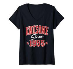 Damen Fantastisch seit 1955 Cool Varsity Geboren 1955 Geburtstag T-Shirt mit V-Ausschnitt von Awesome Birthday Fun Apparel For Men & Women