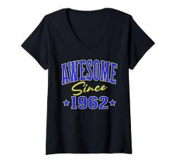 Damen Fantastisch seit 1962 Cool Varsity Geboren 1962 Geburtstag T-Shirt mit V-Ausschnitt von Awesome Birthday Fun Apparel For Men & Women