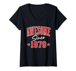 Damen Fantastisch seit 1979 Cool Varsity Geboren 1979 Geburtstag T-Shirt mit V-Ausschnitt von Awesome Birthday Fun Apparel For Men & Women