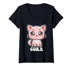 Damen Cora Süße Katze Kätzchen Design für Mädchen Name Cora T-Shirt mit V-Ausschnitt von Awesome Cora Designs for Girls Name Cora