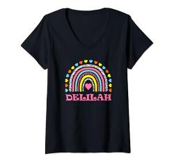 Damen Delilah Süßes buntes Regenbogen-Design für Mädchen Name Delilah T-Shirt mit V-Ausschnitt von Awesome Delilah Designs for Girls Name Delilah