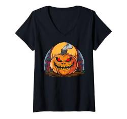 Damen Lustiges Halloween-Kürbis-Kostüm T-Shirt mit V-Ausschnitt von Awesome Halloween Gifts Apparel and Accessories