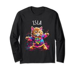 Isla Bunte tanzende Katze, Design für Mädchen, Name Isla Langarmshirt von Awesome Isla Designs for Girls Name Isla