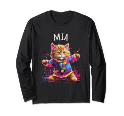 Mia Bunte tanzende Katze, Design für Mädchen, Name Mia Langarmshirt von Awesome Mia Designs for Girls Name Mia