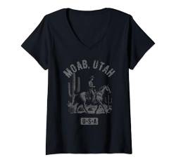 Damen Moab UT USA Cowboy Pferd Distressed Style Design T-Shirt mit V-Ausschnitt von Awesome Moab UT USA Designs