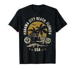 Hotrod im Distressed-Design bei Sonnenuntergang am Strand von Panama City Beach, Florida T-Shirt von Awesome Panama City Beach Florida USA Designs