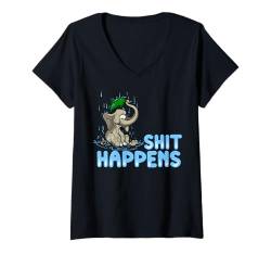 Damen Elefant mit Laken während es regnet - Shit Happens T-Shirt mit V-Ausschnitt von Awesome Shit Happens Apparel and Accessories